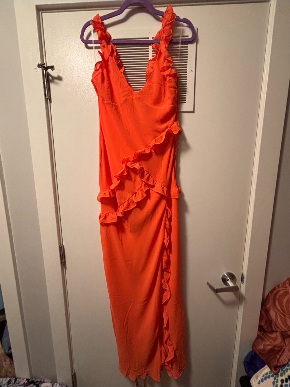 NWT House of CB Pixie Flame Orange Ruffle Maxi Dress L - Picture 5 of 14